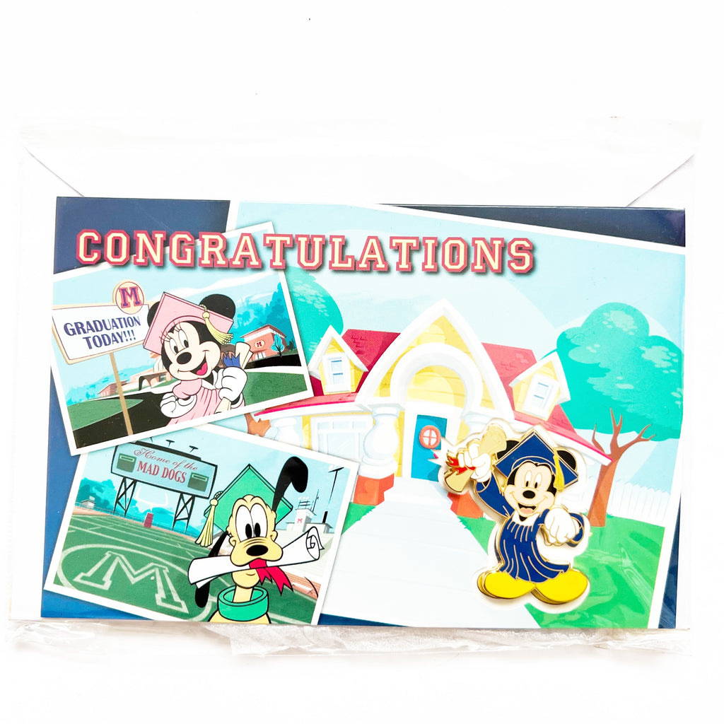 Disney Congratulations Graduate Mickey Mouse Grad Cast Greeting Card & Pin Set