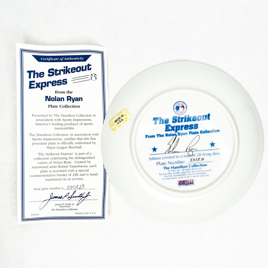Nolan Ryan "The Strikeout Express" Hamilton USA 1993 Limited Edition COA #3358B Collection Plate