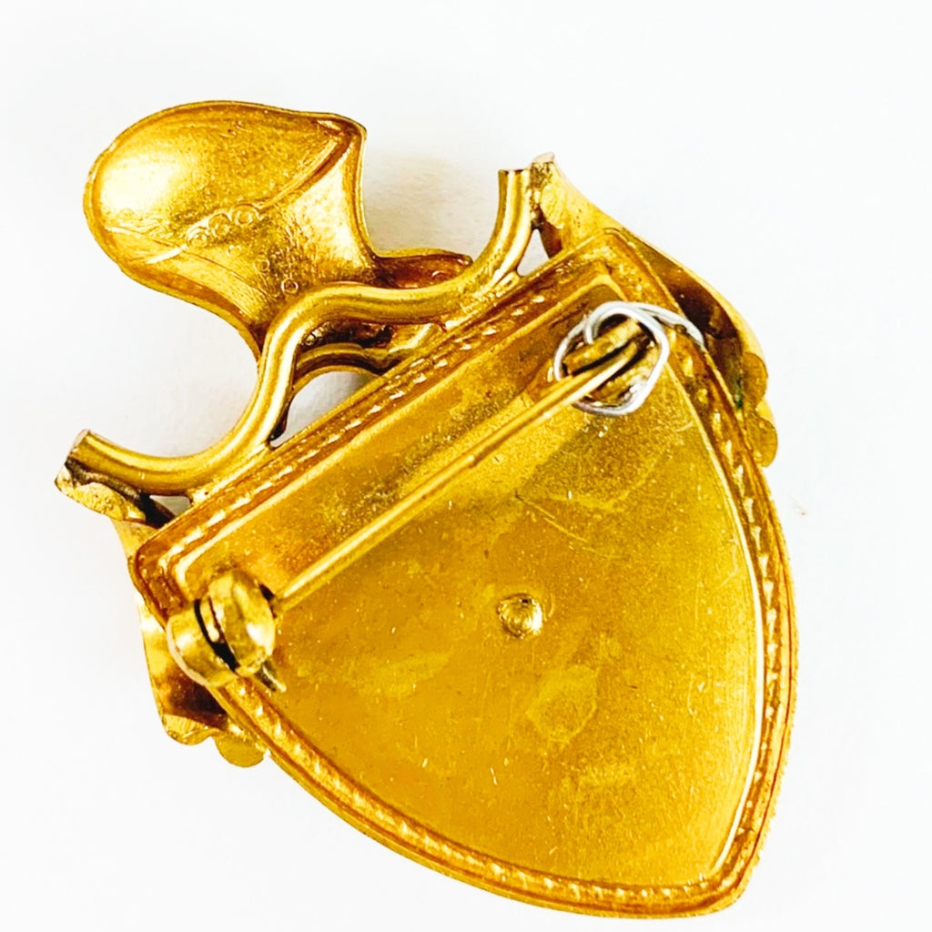 Vintage Mother of Pearl Crest Shield Brooch