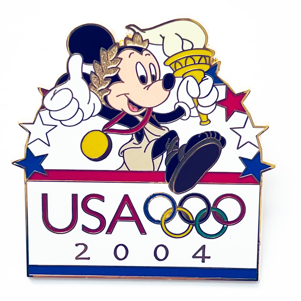 Disney WDW Mickey Mouse Olympics 2004 USA Torch Medal Pin