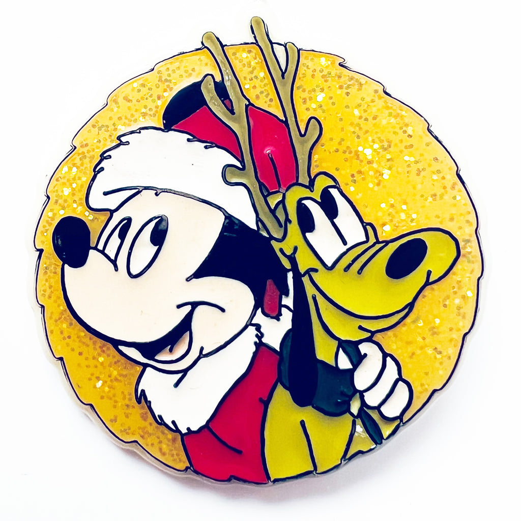 Vintage Disney Mickey Mouse Holiday Christmas Reindeer Pluto Lapel Pin