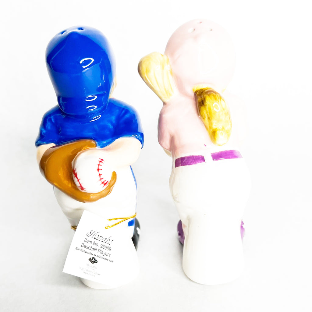 Mwah Salt and Pepper Shakers Ceramic Kissing Boy Girl Baseball Magnetic Westland