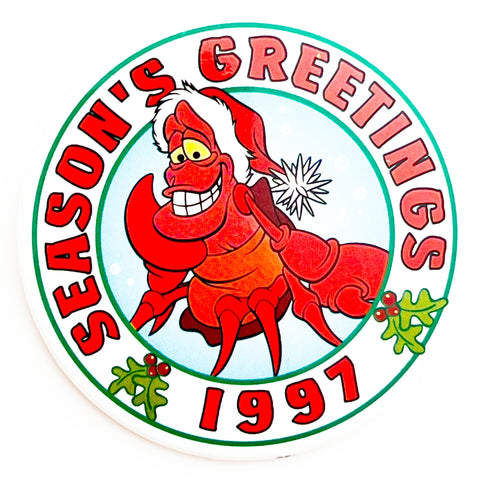 Vintage Disney 1997 Little Mermaid Sebastian Season’s Greetings Button