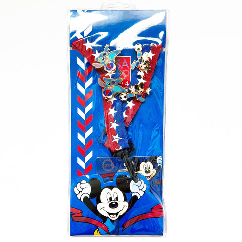 Disney USA Olympics Mickey Mouse Stitch Lanyard Pin Set