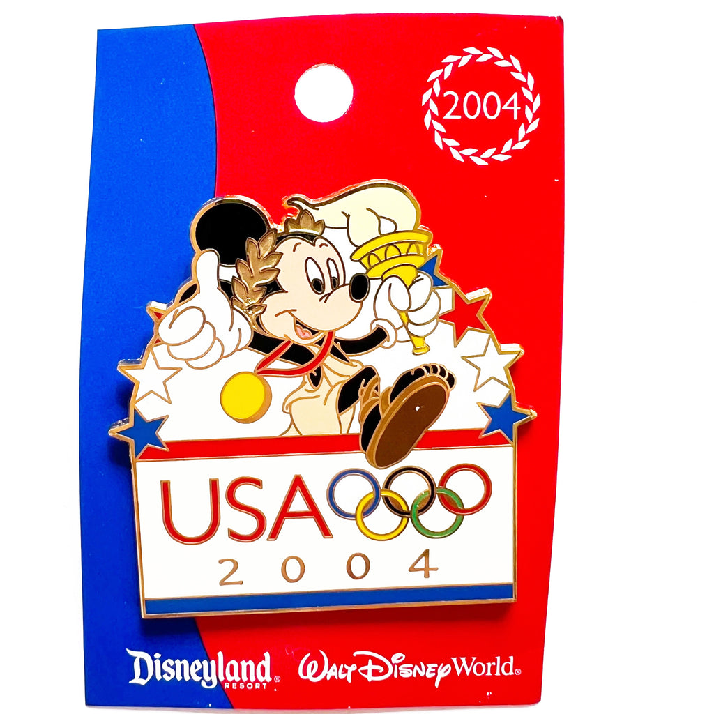 Disney WDW Mickey Mouse Olympics 2004 USA Torch Medal Pin