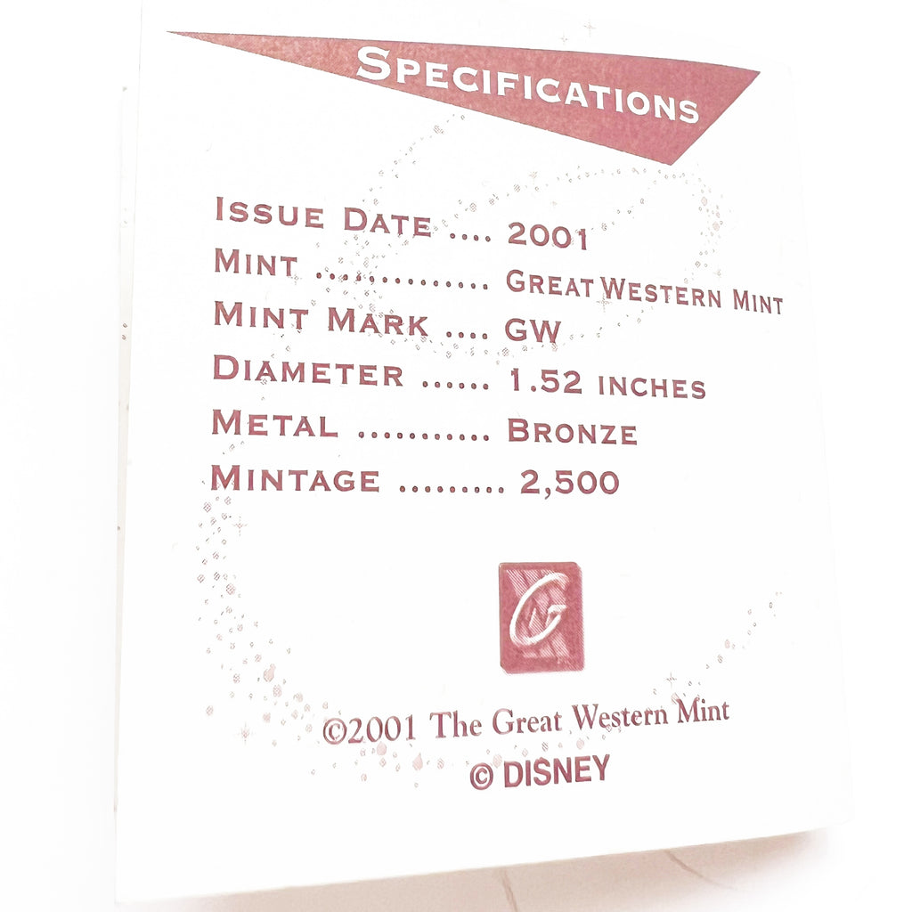 Walt Disney 100th Year 2001 The Great Western Mint Bronze COA Medallion