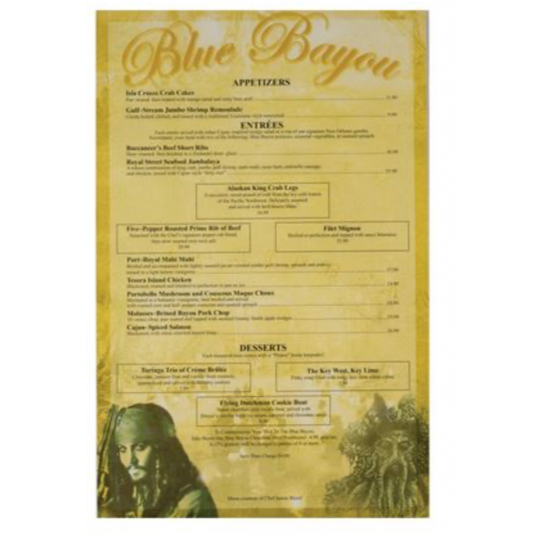 Disneyland BLUE BAYOU Menu Celebrates Pirates of The Caribbean Dead Man's Chest