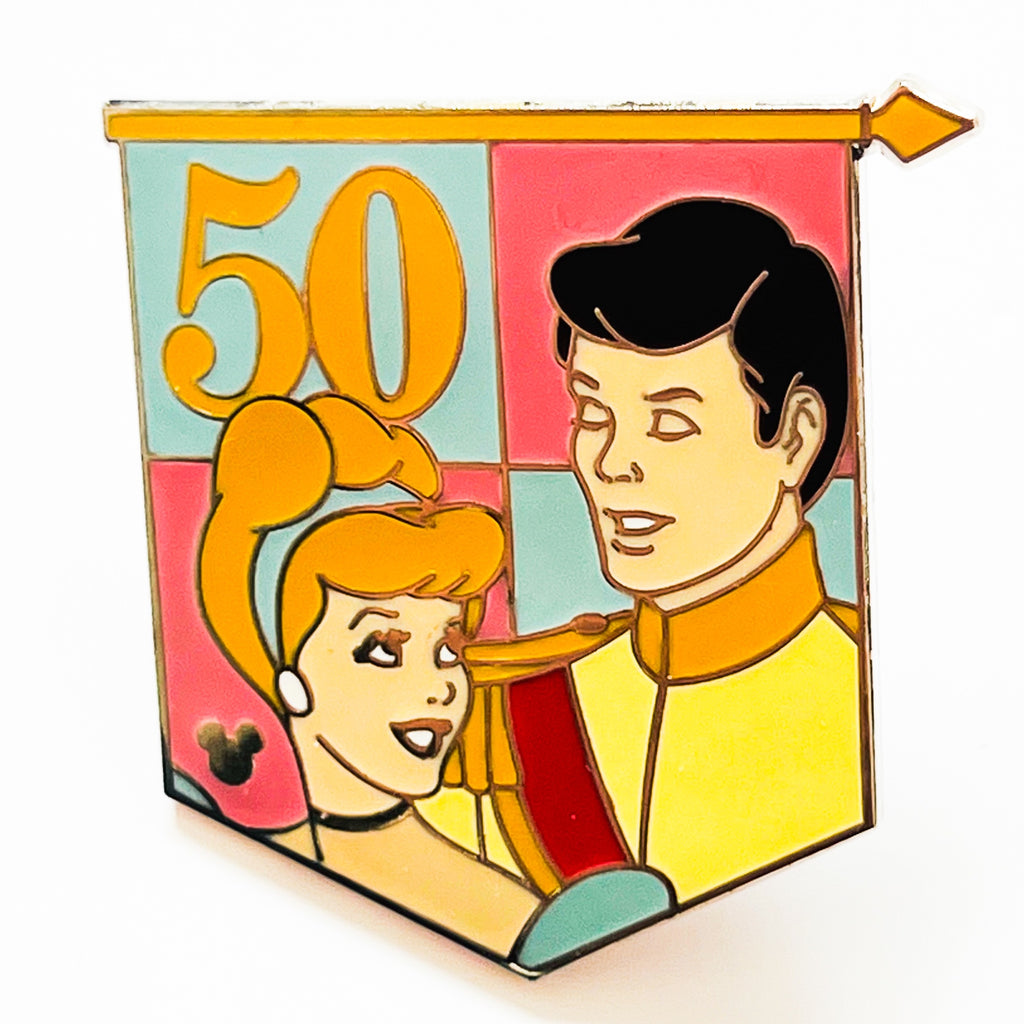 Disney Cast Lanyard 50th Banner Princess Cinderella and Prince Pin