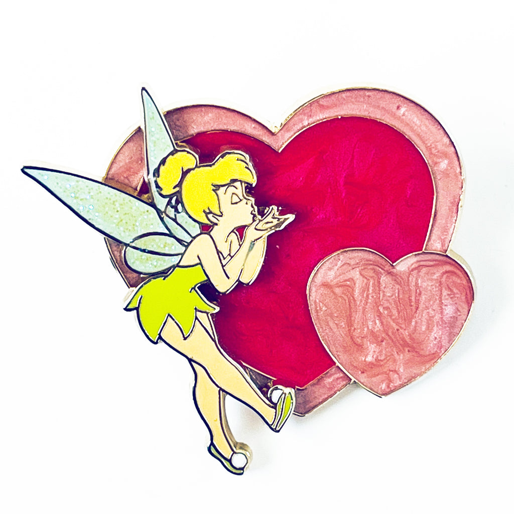 Disney Tinker Bell Blowing Kisses Two Pink Hearts Valentine's Day First Release Pin