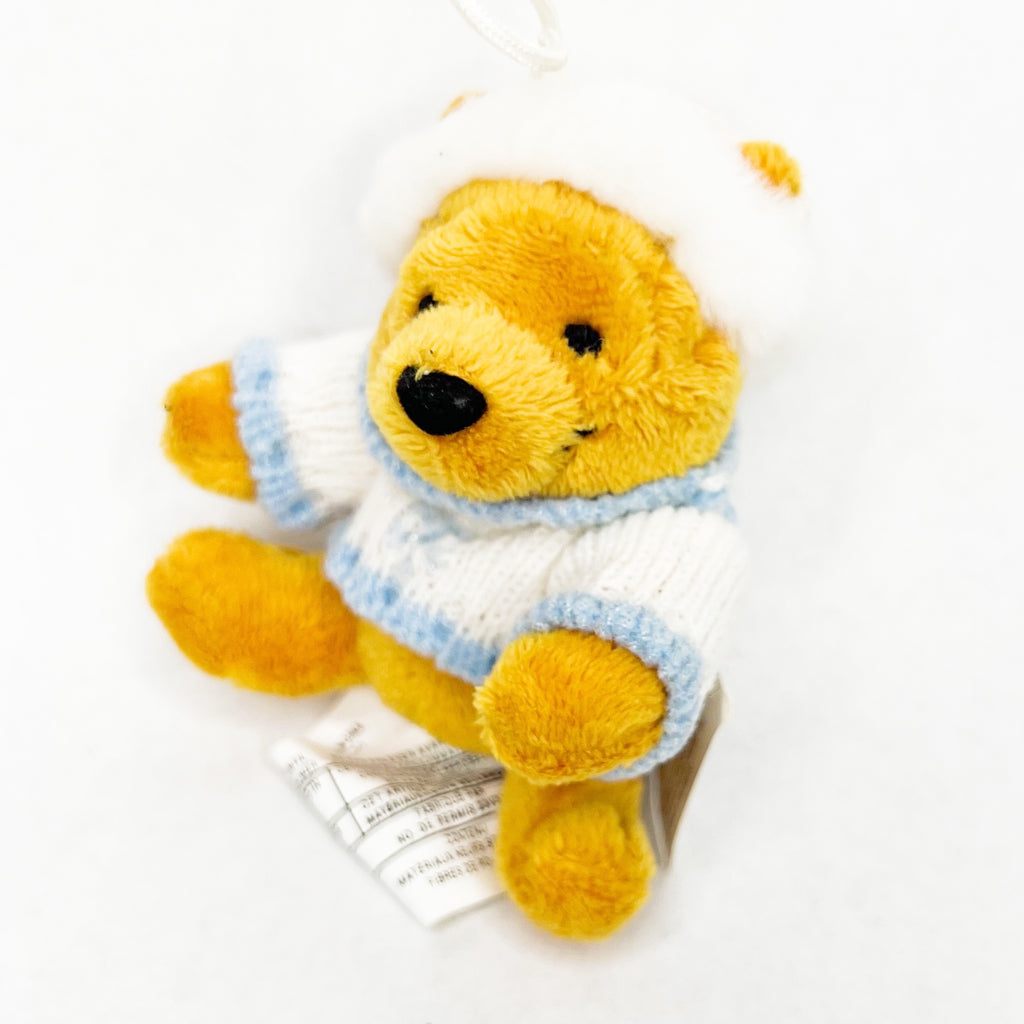 Disney Store Winnie the Pooh in Blue & White Sweater and Hat Mini Plush