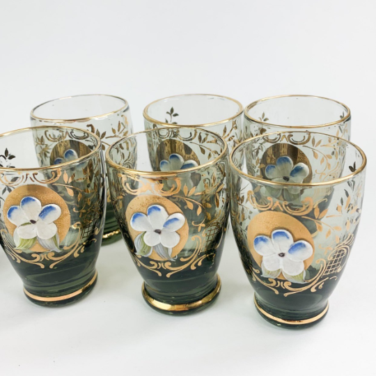 Vintage Bohemian Czech Gold Gilded Aperitif Glass Set
