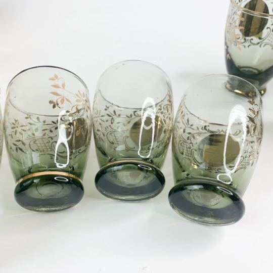 Vintage Bohemian Czech Gold Gilded Aperitif Glass Set