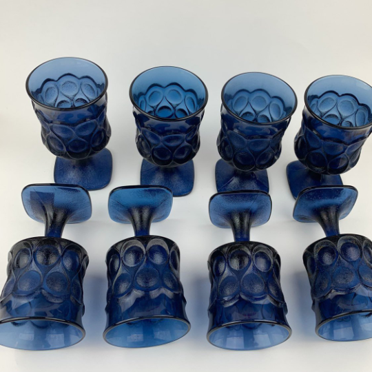 Vintage 70's Noritake Spotlight Blue Streamware Wine Glasses Goblets Set of 8