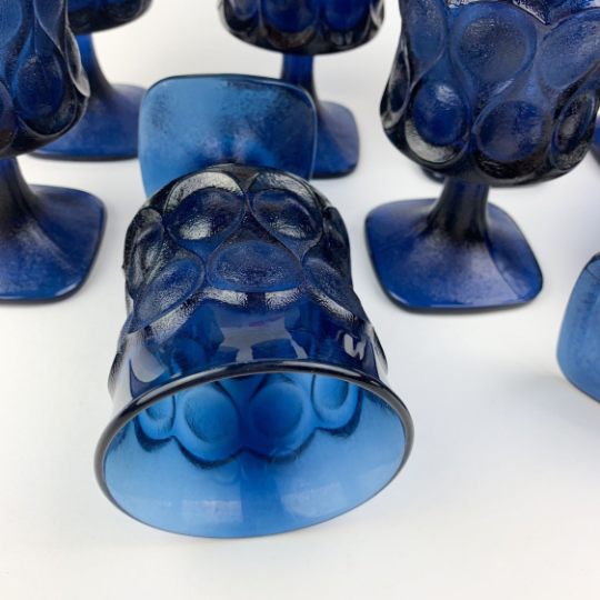 Vintage 70's Noritake Spotlight Blue Streamware Wine Glasses Goblets Set of 8