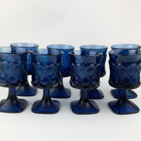 Vintage 70's Noritake Spotlight Blue Streamware Wine Glasses Goblets Set of 8