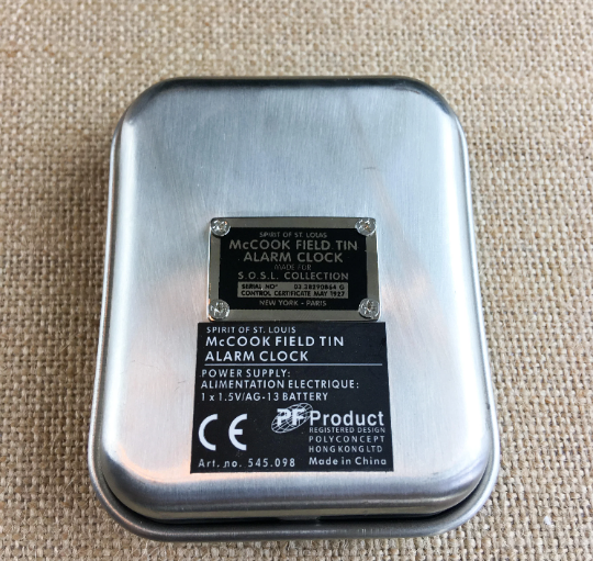 Vintage McCook Field Tin Travel Alarm Clock Spirit of St. Louis Expired