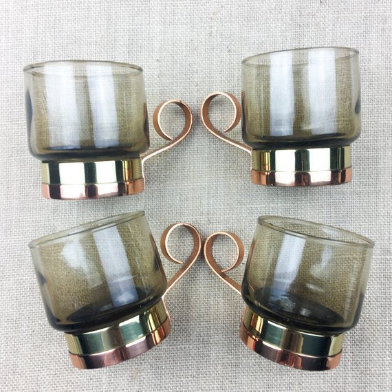 Vintage BEUCLER LTD Cobraz Copper and Brass Glass Drinking Cups