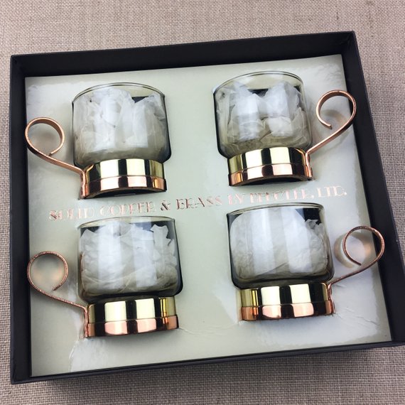 Vintage BEUCLER LTD Cobraz Copper and Brass Glass Drinking Cups