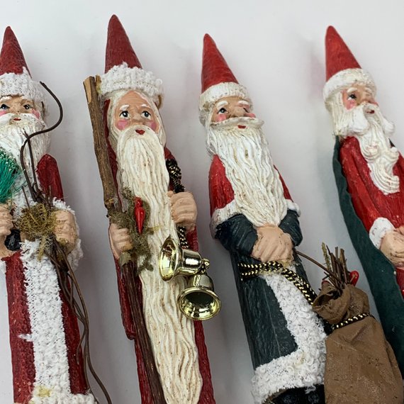 Vintage Pencil Santa Christmas Decoration Holly Tree Set of 4
