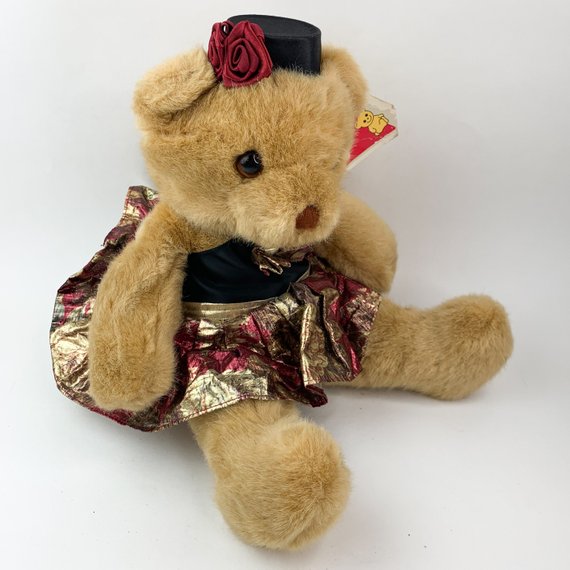 Vintage Dakin Bear Rosyln Top Hat Dress Plush Animal Toy