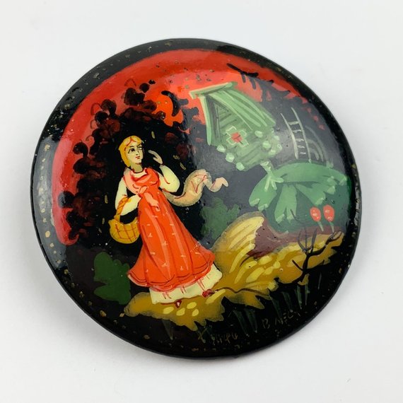 Vintage Hand Painted Russisn Fairy Tale Pin