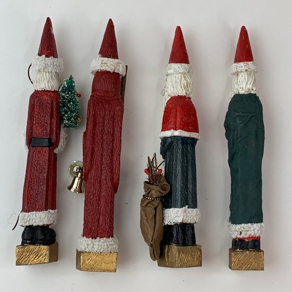 Vintage Pencil Santa Christmas Decoration Holly Tree Set of 4