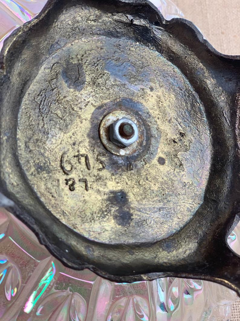 Vintage Iridescent Carnival Glass Bowl Petal Pattern w/ Metal Base