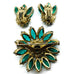 Vintage Green Iridescent Rhinestone Brooch & Clip On Set