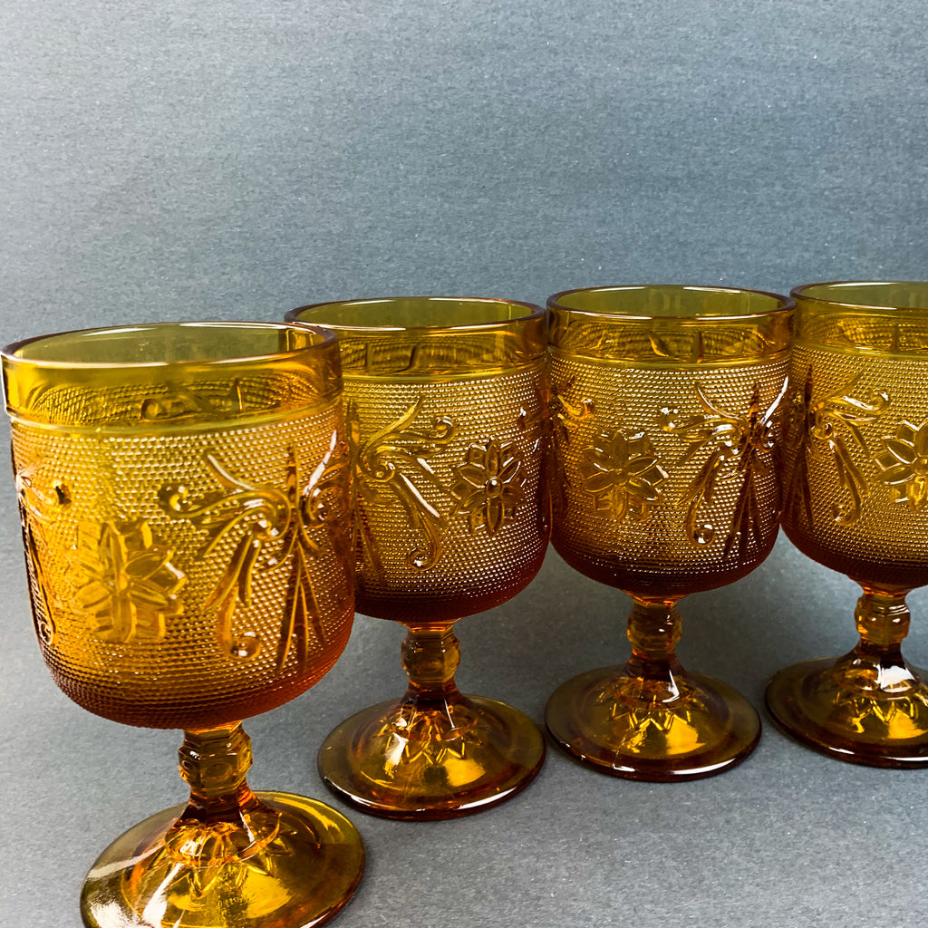 Vintage Tiara Indiana Amber Glass Goblet Cups