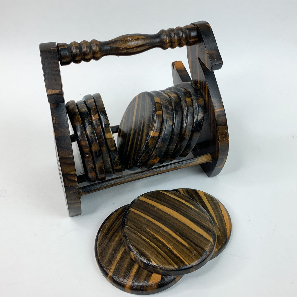 Hand Crafted Bird Vtg Wood Coaster Set