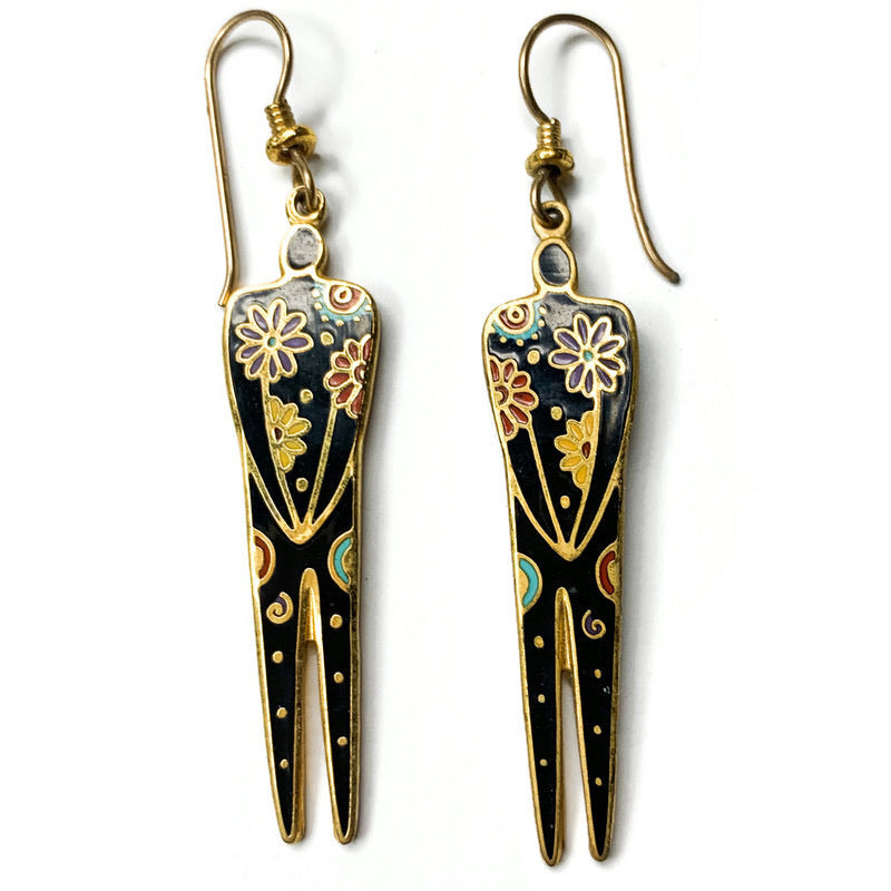 Vintage 1993 Laurel Burch Flower Dangle Earrings