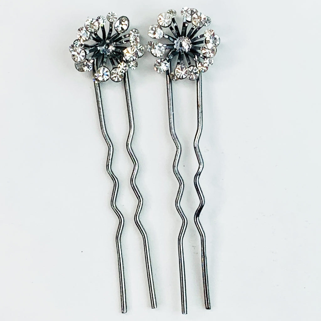 Vintage Starburst Rhinestone Flower Hair Pin