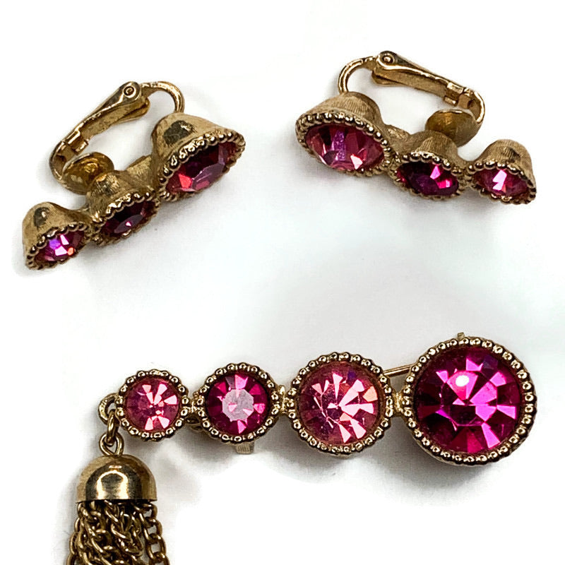 Vintage Sarah Conventry Pink Crystal Earring Set