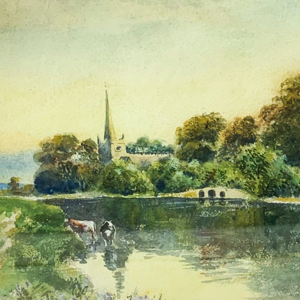 Antique Landscape Animals Signed Wood Framed Art