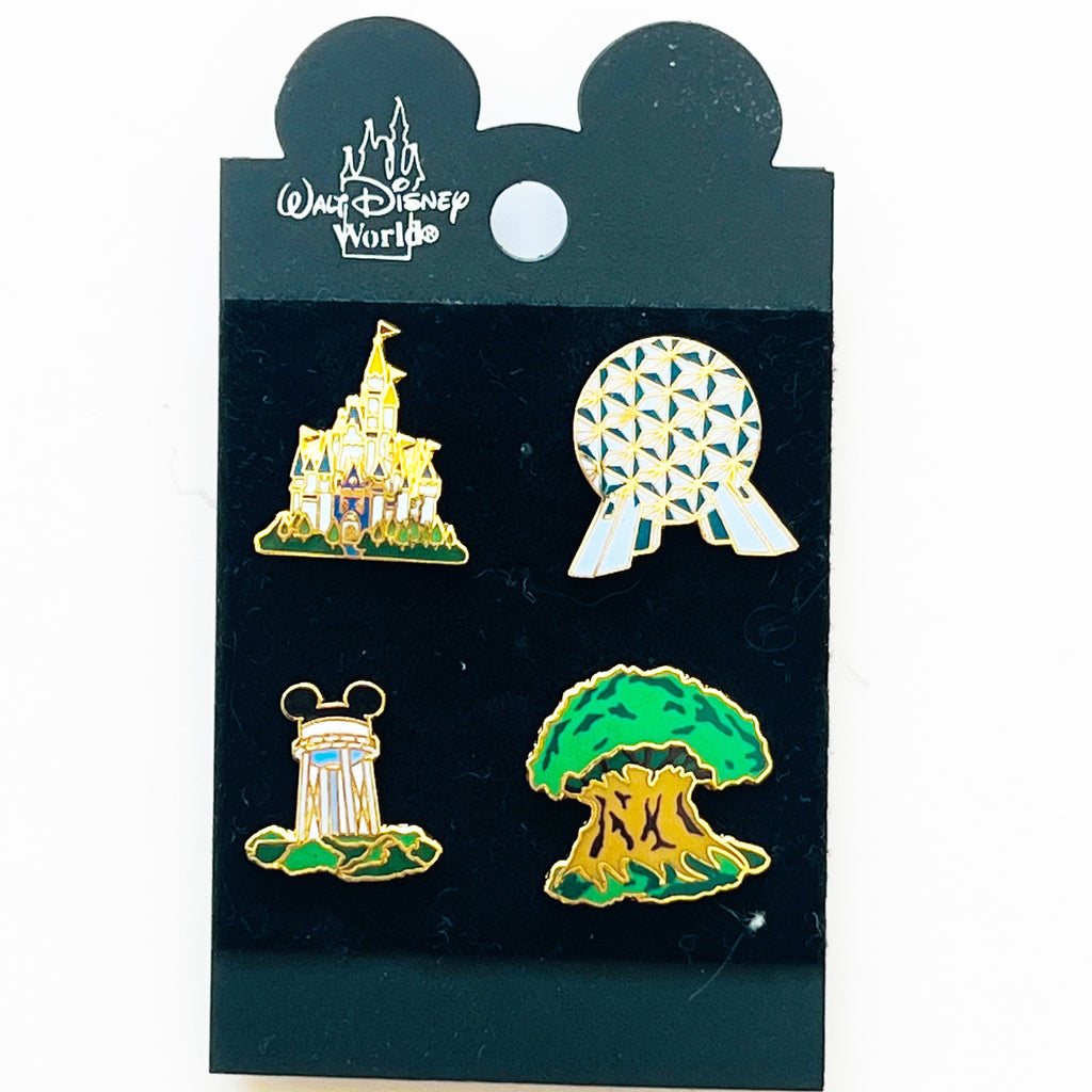Disney Pin Set Of 4 Mini WDW Four Parks One World Castle Tree Epcot MGM Tower Pins