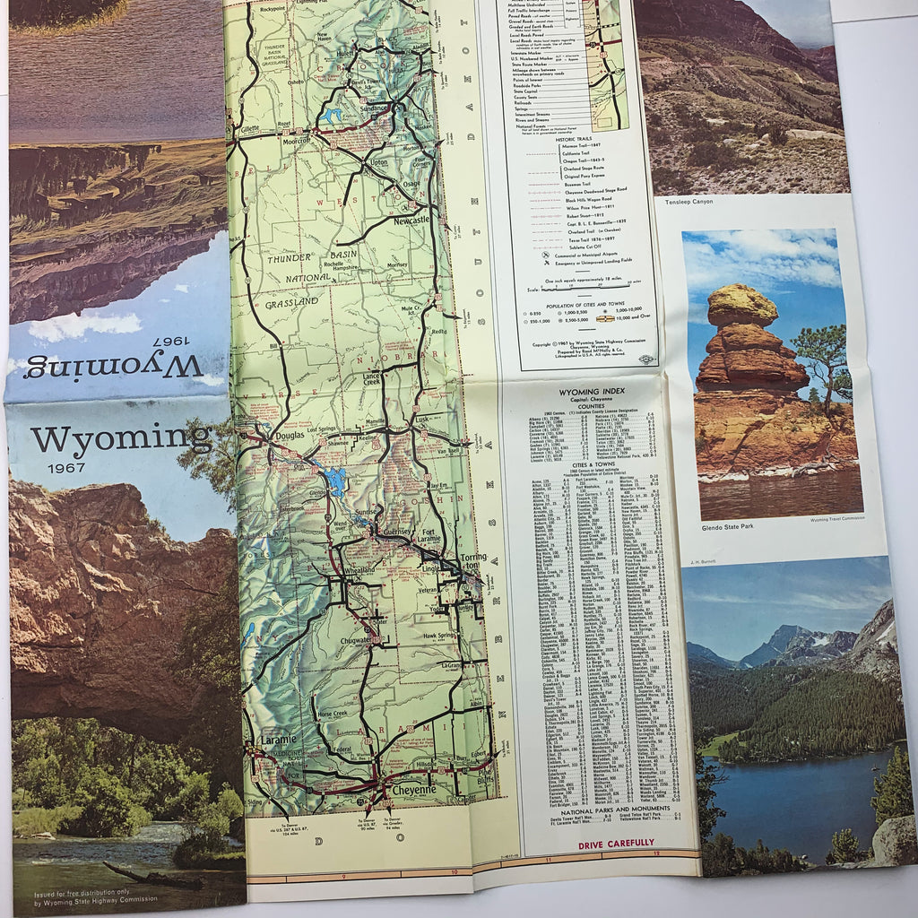 1967 WYOMING Road Map - Wyoming State Highway Commission