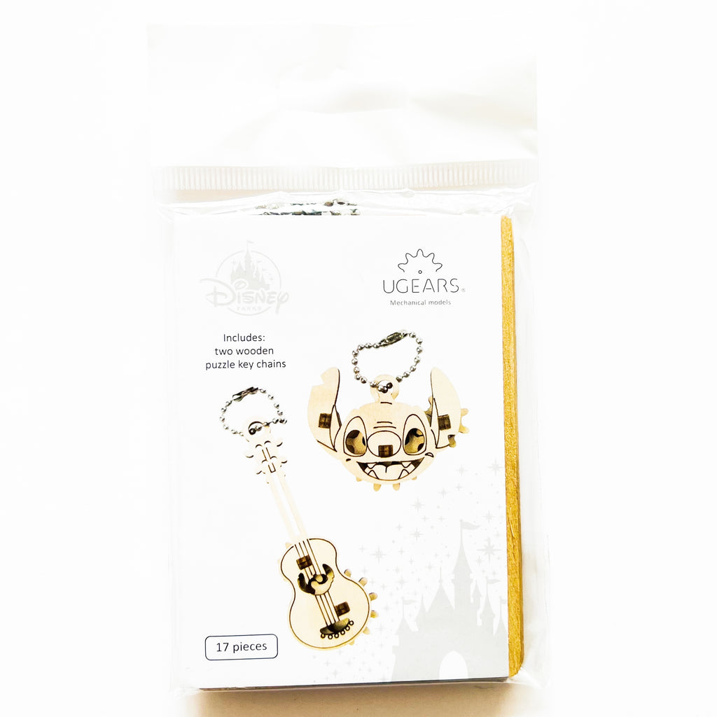 Disney Parks UGears Mechanical Models Stitch & Guitar Two Wooden Puzzle Keychain