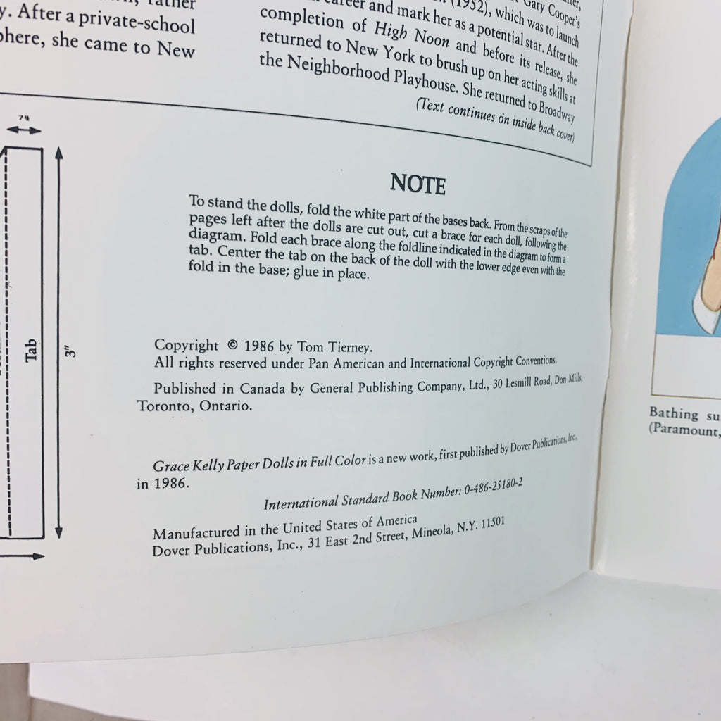 Grace Kelly Paper Dolls Book Tom Tierney Dover USA 1986