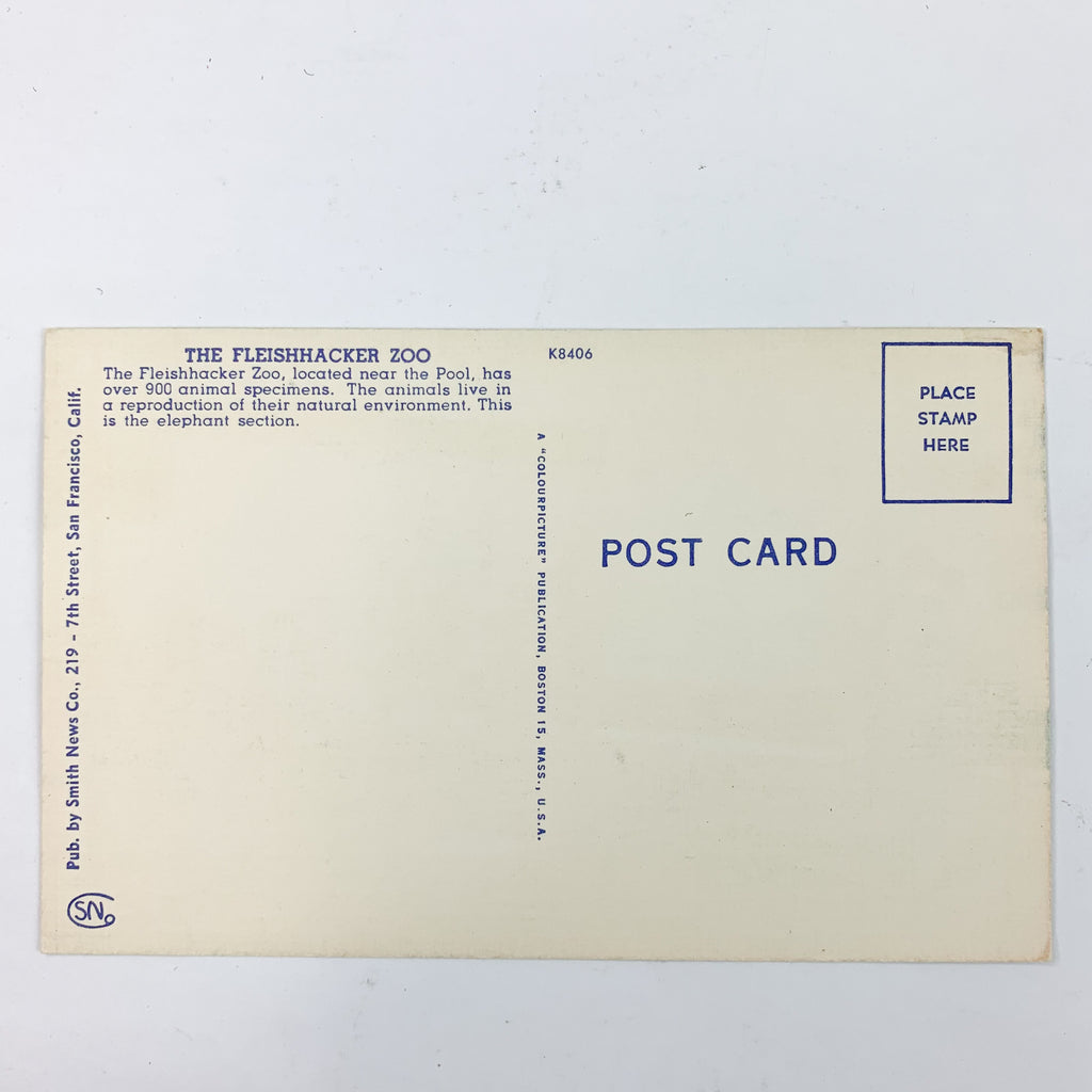 Fleishhacker's Zoo Golden Gate Park San Francisco CA Unused Linen Postcard