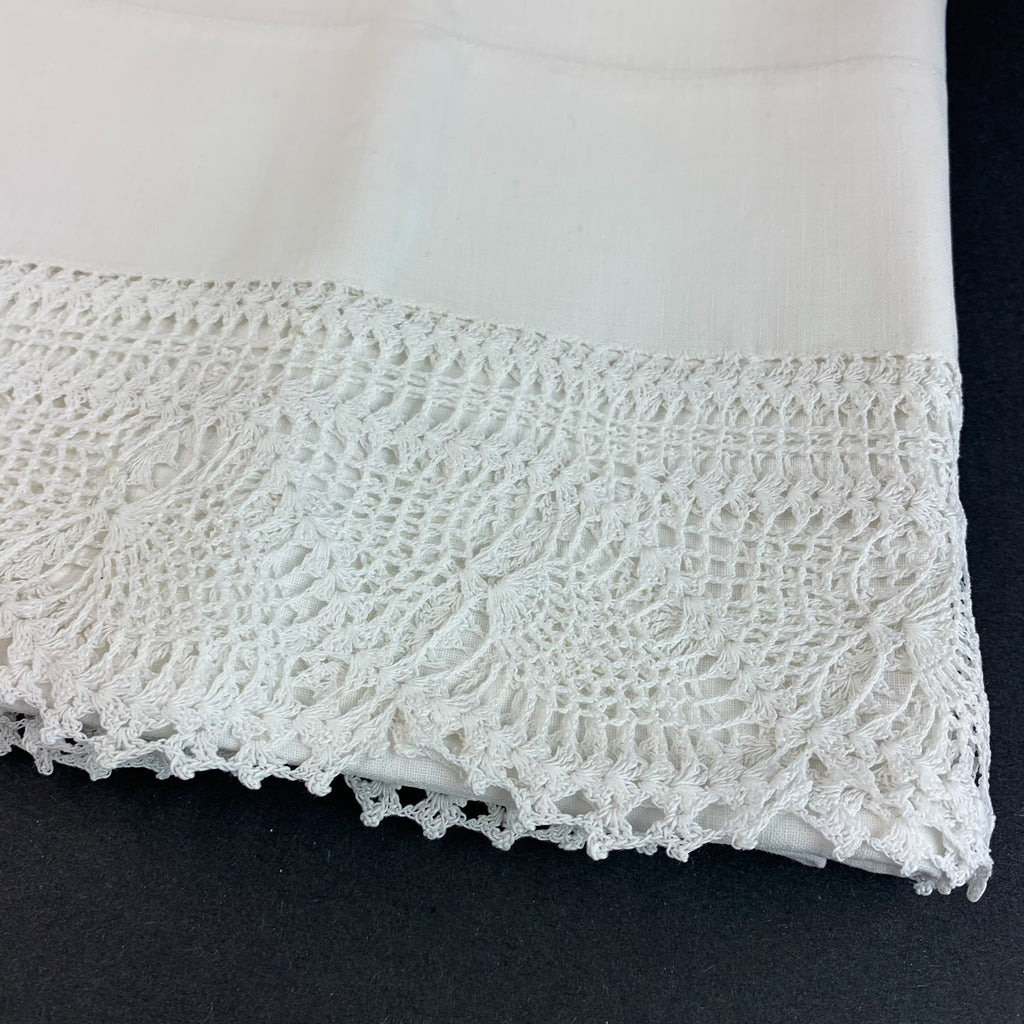 Vintage Embroidered Linen Crochet Pillow Case