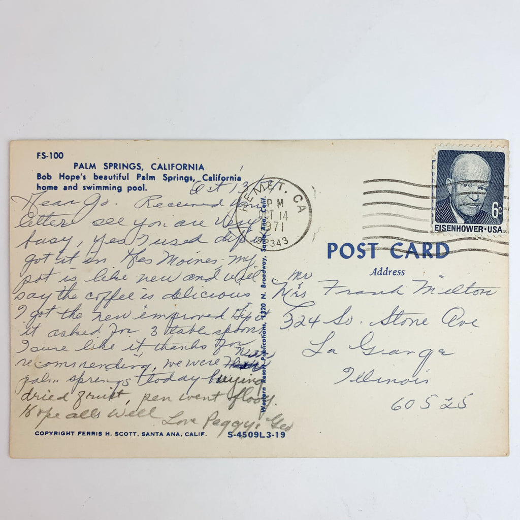Bob Hope Home Swimming Pool Palm Springs California CA Postcard