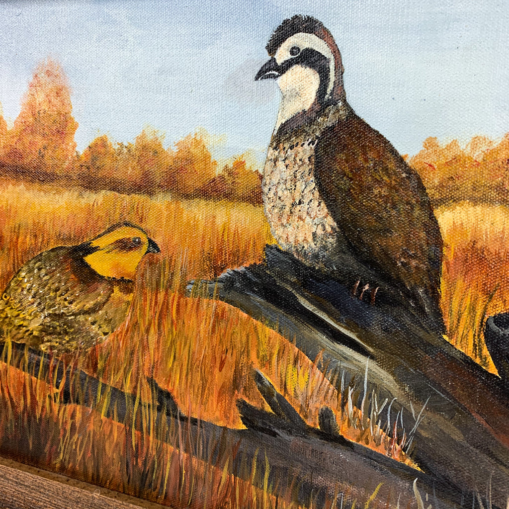 Vintage Bird Canvas Painting Wood Frame Art