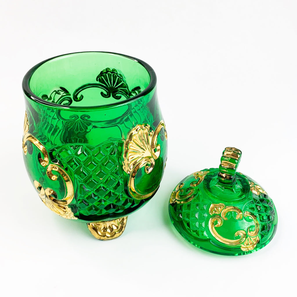 Vintage Riverside Glass Emerald Green Sugar Bowl w/Lid