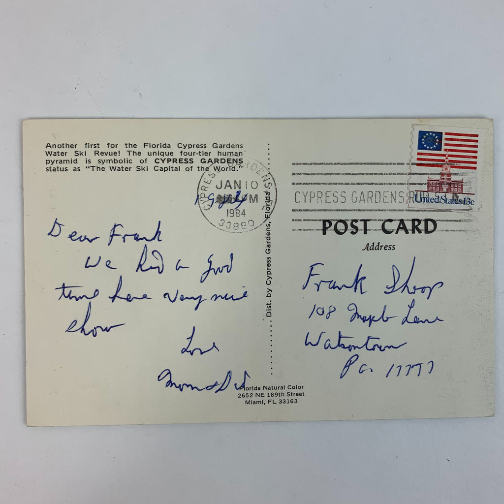 Cypress Gardens Water Ski Revue Show Human Pyramid Florida Postcard