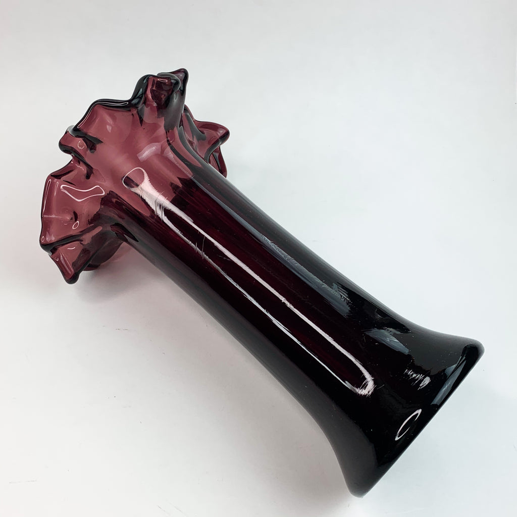 Vintage Plum Purple Outspread Flared Ruffle Glass Vase