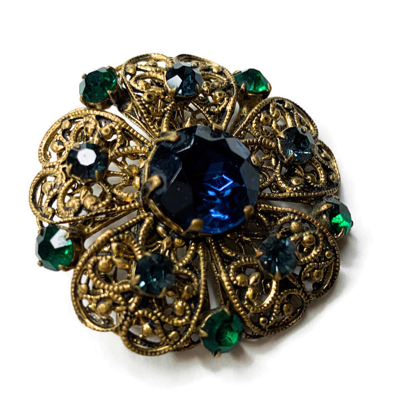 Vintage Czecho Slovakia Filigree Round Brooch Pin