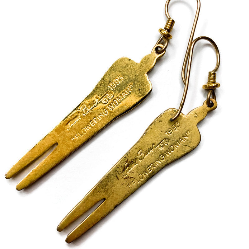 Vintage 1993 Laurel Burch Flower Dangle Earrings