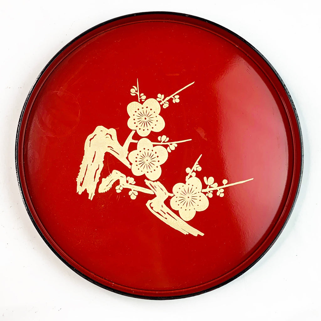 Vintage Japanese Red Black Lacquer Plate Trays
