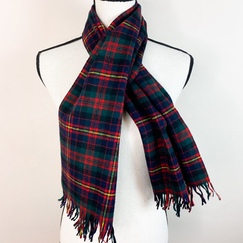 Vintage Pendleton Plaid Virgin Wool Fringe Scarf