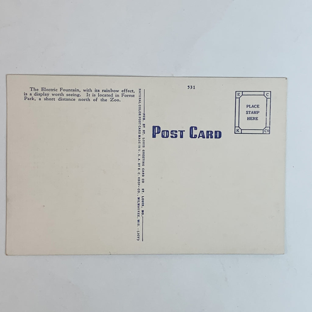 Forest Park St. Louis Missouri Electric Fountain Linen Postcard